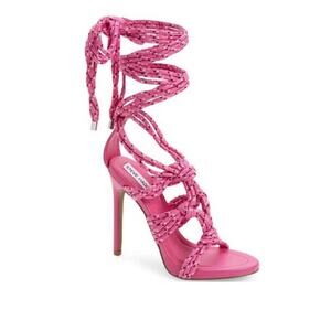 NWOT/BOX Steve Madden Hot Pink Fiore Rope Strappy heeled Sandals Barbie Style 10